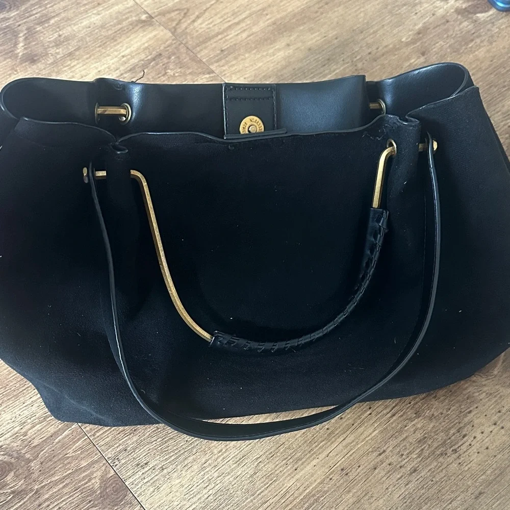 House of Harlow 1960 Black Suede Tote with Gold Hardware